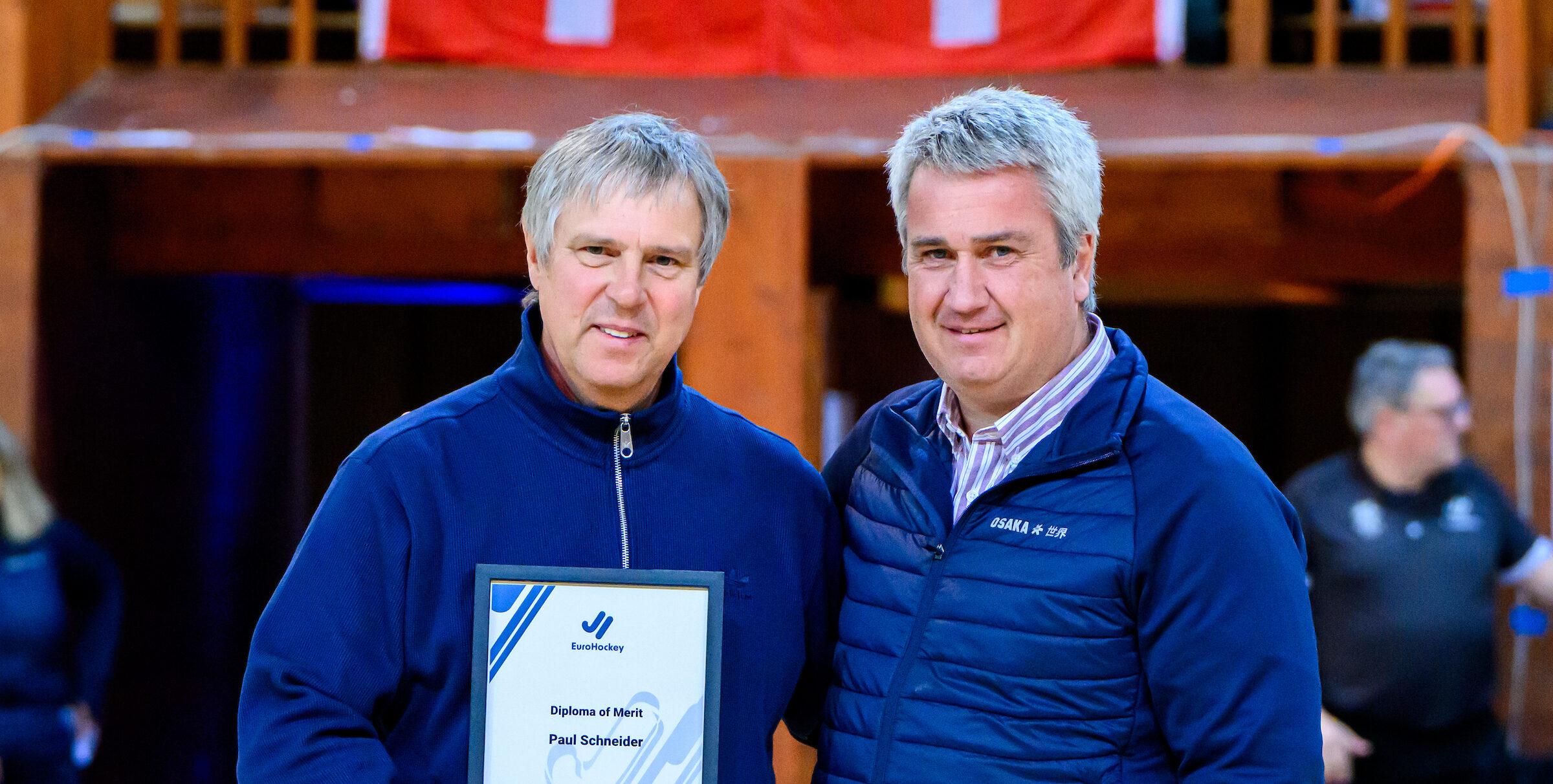 Paul Schneider honoured with Diploma of Merit after 36 years of work in Switzerland