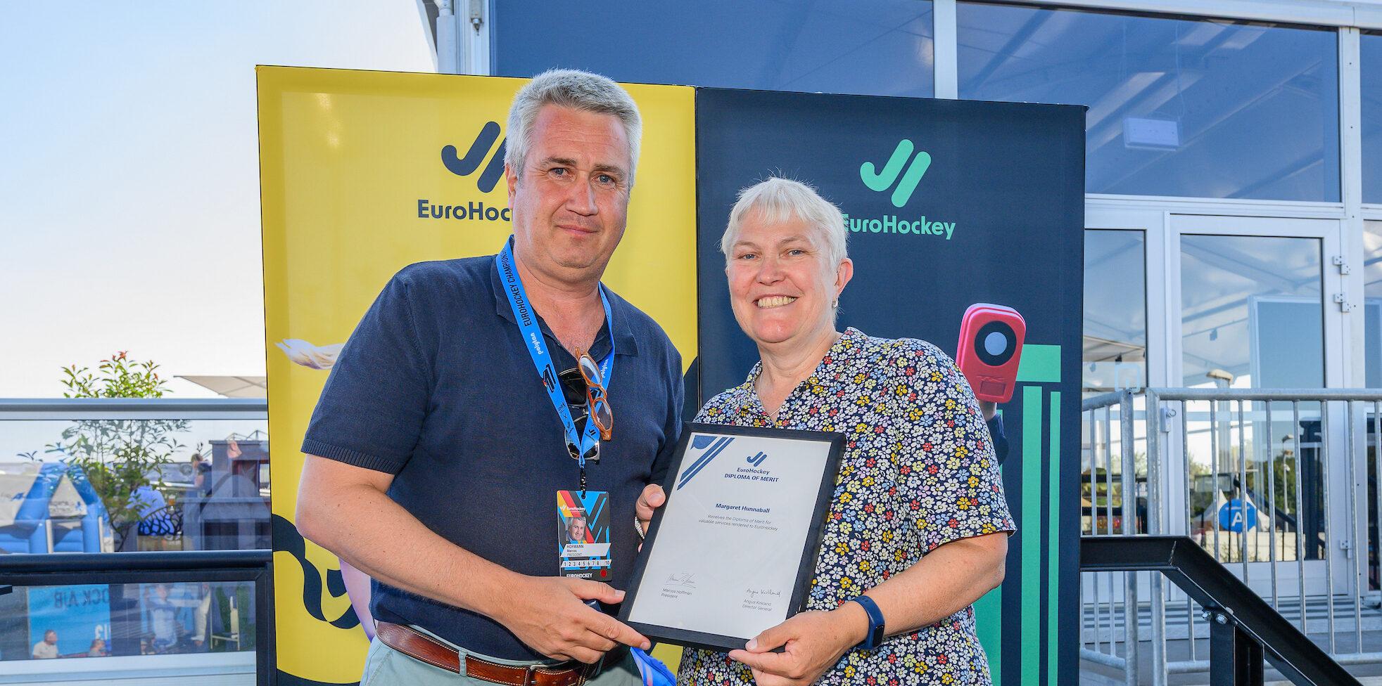 UDP pioneer Margaret Hunnaball receives EuroHockey Diploma of Merit